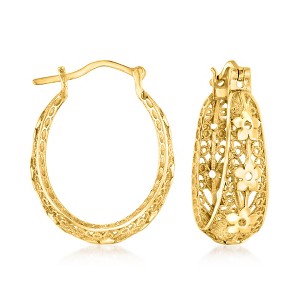 Ross-Simons 18kt Gold Over Sterling Floral Filigree Hoop Earrings - 1 of 3