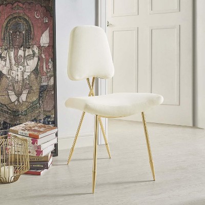 Ivory Luxe Velvet Upholstered Side Chair with Gold Metal Legs