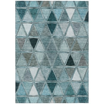 Teal Blue Aqua And Gray Geometric Washable Indoor Outdoor Area Rug
