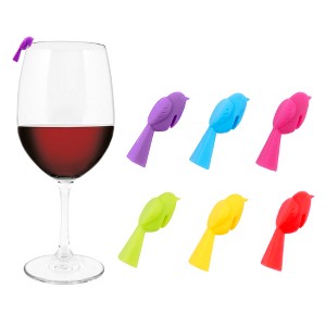 True Chickadee Glass Markers, Silicone Wine Charms, Bird Drink Markers, Wine Charm Gifts, Silicone, Multicolor, Set of 6 - 1 of 4