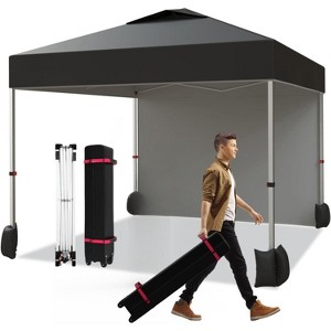 Acekool 10x10 Pop Up Canopy, Outdoor Canopy Tent with Removable Sidewall, Vented Roof, Wheeled Bag for Camping, Picnic, Beach, Black - 1 of 4