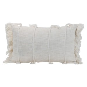 Striped Hand Woven 14x22" Decorative Cotton Throw Pillow with Hand Tied Tassels and Fringe - Foreside Home & Garden - 1 of 4