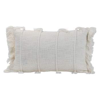 Striped Hand Woven 14x22" Decorative Cotton Throw Pillow with Hand Tied Tassels and Fringe - Foreside Home & Garden