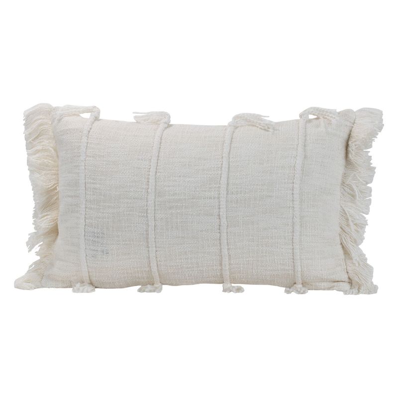Striped Hand Woven 14x22" Decorative Cotton Throw Pillow with Hand Tied Tassels and Fringe - Foreside Home & Garden, 1 of 7
