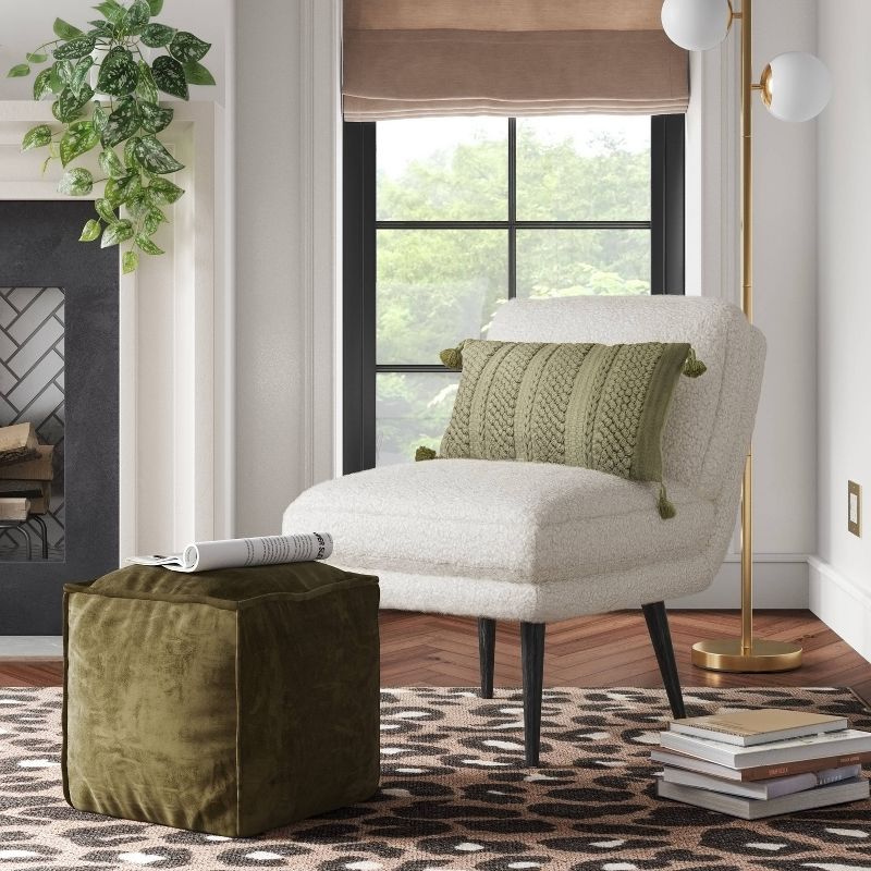 Costa Cotton Velvet Pouf with Removable Fill Olive Green - Threshold&#8482;, 3 of 8