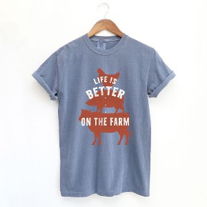 Simply Sage Market Women's Life Is Better On The Farm Colorful Short Sleeve Garment Dyed Tee - 1 of 4
