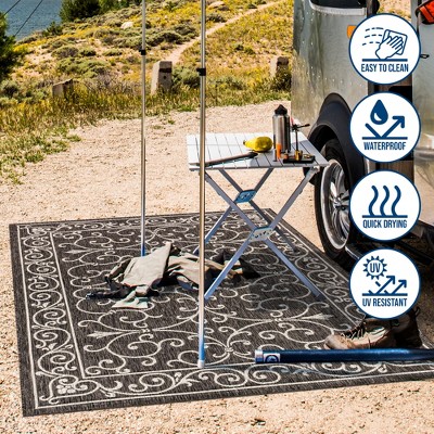 Charleston Black and Gray Filigree 9' x 12' Indoor/Outdoor Area Rug