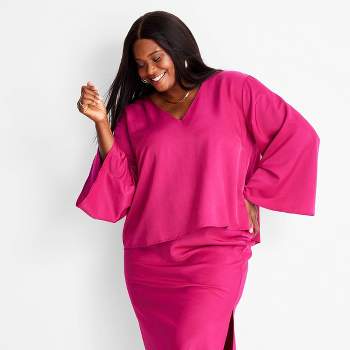 Women's Long Sleeve V-Neck Back Tie Top - Future Collective™ with Jenny K. Lopez Pink