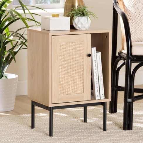 Sherwin Cabinet With Woven Rattan Accent Light Brown black