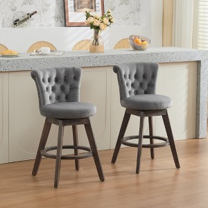 TUYOHW 26"Counter Height Bar Stools Set of 2,Swivel Bar Chairs with Tufted Button Backrest,Velvet Kitchen Counter Stools for Home,Bar,Dining Room - 1 of 4