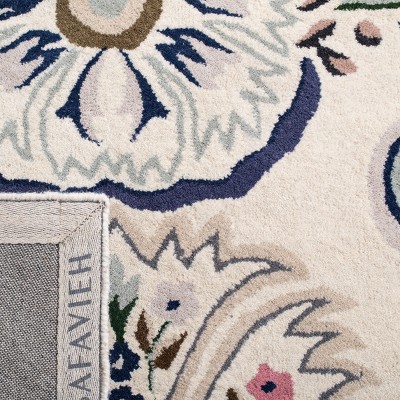 Hand-Tufted Ivory and Blue Wool Square Area Rug