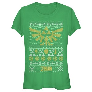 Juniors Womens Nintendo Ugly Christmas Legend of Zelda Triforce T-Shirt - 1 of 3