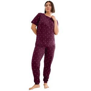 ellos Plus Size Short Sleeve Tee & Jogger 2-Piece Sleep Set - 1 of 4