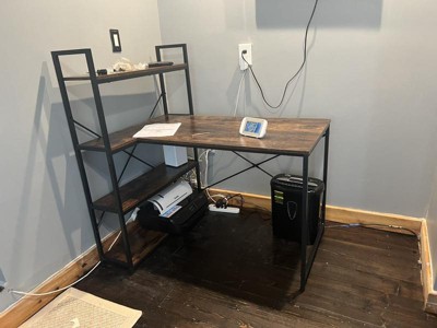 Nost & Host Computer Home Office Desk With Metal Frame, Stand, Under Desk  Storage Shelves, And Working Table For Small Bedroom Space, Rustic Brown :  Target