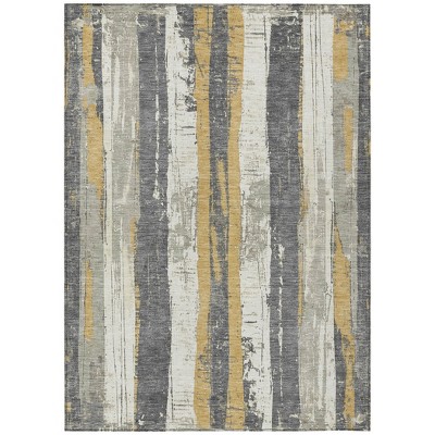 HomeRoots 9' X 12' Gold And Gray Striped Washable Indoor Outdoor Area Rug