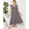 Women's Plus Size Summer Dress with Pocket Ruffle Cap Sleeveless V Neck Side Split Long Beach Maxi Dress - 4 of 4