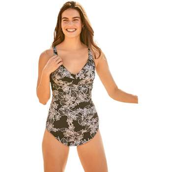 Swimsuits For All Women's Plus Size Sarong Front One Piece Swimsuit 22  Multi Stencil 