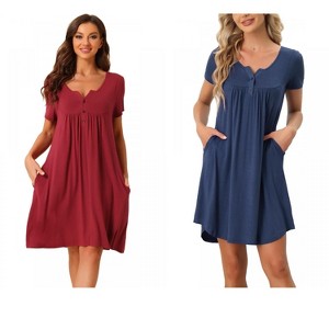INSPIRE CHIC Women's 2 Pcs Sleepwear Summer Short Sleeves Solid with Pockets Nightgown - 1 of 4