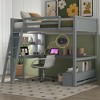 Whisen Full Size Loft Bed with L-shaped Multi-storage Desk, Storage Bench, LED light and USB Charging Station - 2 of 4