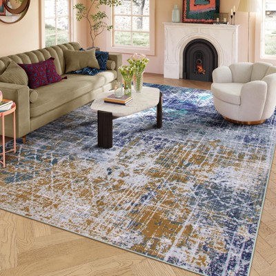 Lahome Short Velvet Abstract Motif Soft Rug for Living Room, Bedroom, or Entryway