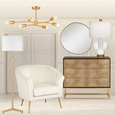 Champagne Gold Slender Wood 35" Round Wall Mirror