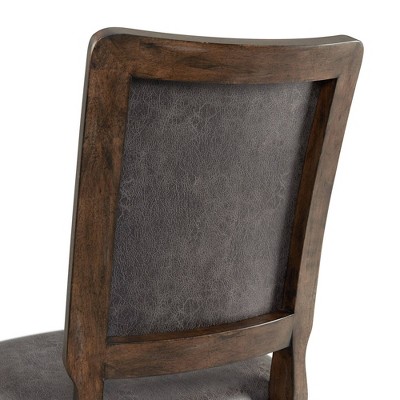 Rustic Walnut Wood & Distressed Gray Faux Leather Side Chair Set