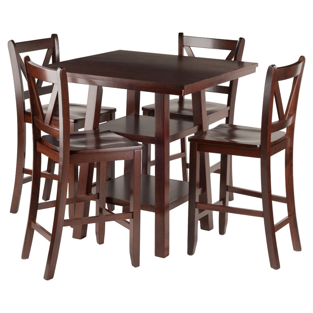 Photos - Dining Table 5pc Orlando 2 Shelves Counter Height Dining Set Wood/Walnut- Winsome
