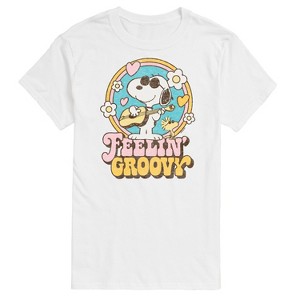 Men's - Peanuts - Feelin Groovy Snoopy And Woodstock Short Sleeve Graphic T-Shirt - 1 of 4