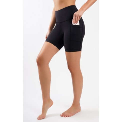 Yogalicious Womens Lux Polygiene Tribeca High Waist 7 Short with Side  Pockets - Black - X Small