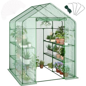 Portable Greenhouse with Thickened PE Cover & Roll-up Zipper Door - Walk-in Tunnels for Seedlings, Flowers, 4/12-Tier Shelves (Green, House/Dome) - 1 of 4