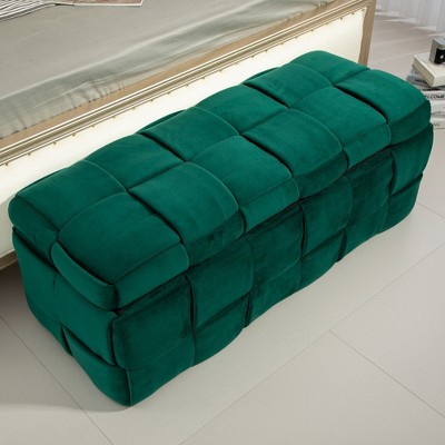 CAVINAS Velvet Fabric Storage Ottoman Bench with Safety Hinge,Upholstered Storage Ottoman,Storage Bench for Living Room,Bedroom
