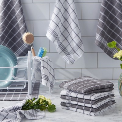 Gray and White Cotton Waffle Weave Dishcloth Set, 12 Pieces