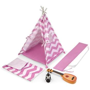 Badger Basket Camping Adventures Doll Tent Set with Accessories - Lavender/White
