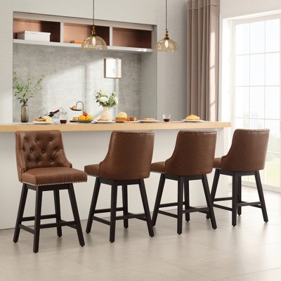 Gericco 26" Swivel Bar Stools, Upholstered Swivel Counter Stools with Back, Modern Kitchen Island Stools with Solid Wood Legs