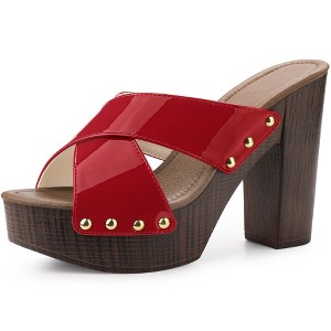 Perphy Women's Patent Platform Crisscross Strap Chunky Heels Sandals - 1 of 3