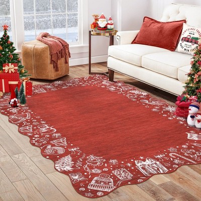 Christmas Area Rug Washable Scalloped Bedroom Carpet with Non-Slip Backing