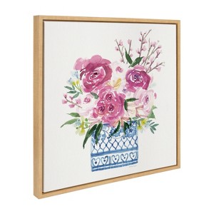 Kate & Laurel All Things Decor 22"x22" Pink Blooms in Chinoiserie Framed Canvas by Patricia Shaw Natural - 1 of 4
