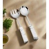 Classic Touch Set of 2 Stainless Steel Salad Servers with White and Grey Stone Handles - 2 of 4