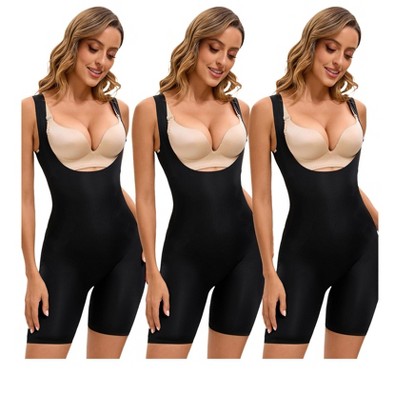 INSPIRE CHIC 3 Pcs Women's Butt Lifter Thigh Slimmers Tummy Control Bust Back Support Body Shapers 3 Black Medium