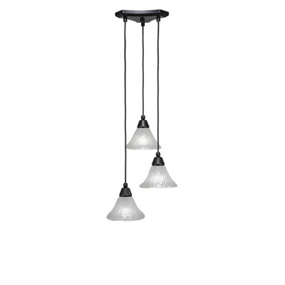 Toltec Lighting Europa 3 - Light Pendant in  Matte Black with 7" Frosted Crystal Shade