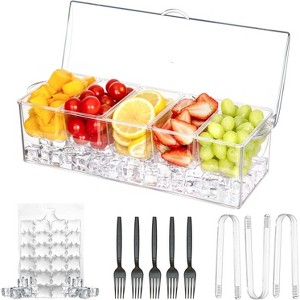 Aoibox Chilled Condiment Server with Lid, 5 Removable Compartments, Clear Icy Tray for Party Serving, Bar Garnish Holder, Ideal for BBQ, Picnic, etc. - 1 of 4