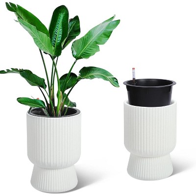 14.2" Tall Planters Set of 2, Large Planter for Outdoor Plants, Flower Pots with Water Level Monitor
