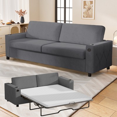 Mjkone 2-in-1 Pull Out Sofa Bed,Sleeper Sofa Couch with Memory Foam Mattress,Cup Holder,USB,Pull Out Couch Bed