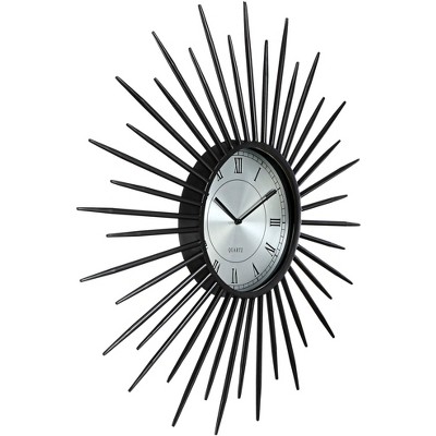 Black and Silver 31" Round Metal Sunburst Wall Clock