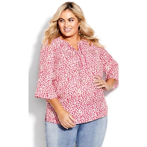 Avenue | Women's Plus Size Patio Peasant Top - Pink Ditsy - 30w : Target