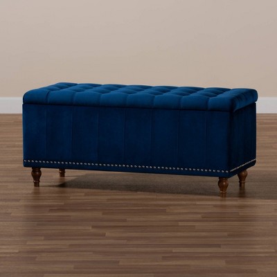 Elegant Navy Blue Velvet 42" Tufted Storage Ottoman Bench