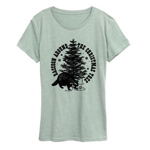 Women's - Instant Message - Raccoon Around The Christmas Tree Short Sleeve Graphic T-Shirt - 1 of 4