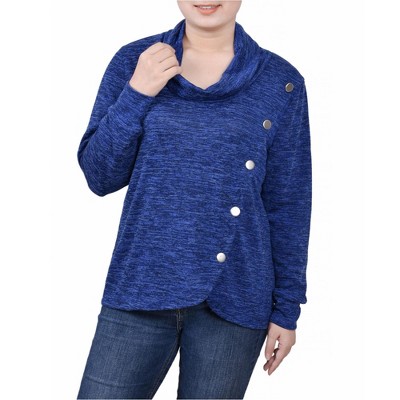 NY Collection Womens Overlap Design Wrap Blouse