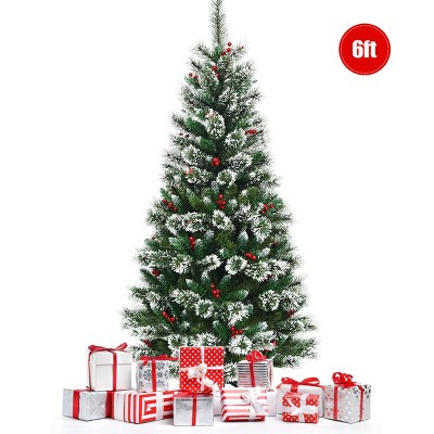 Tangkula 6 Ft Unlit Snow Flocked Artificial Christmas Tree Hinged Pine ...