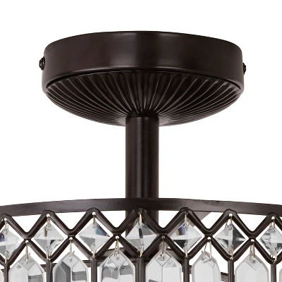 Elegant Hollywood Bronze & Glass Drum Ceiling Light with K-9 Crystals